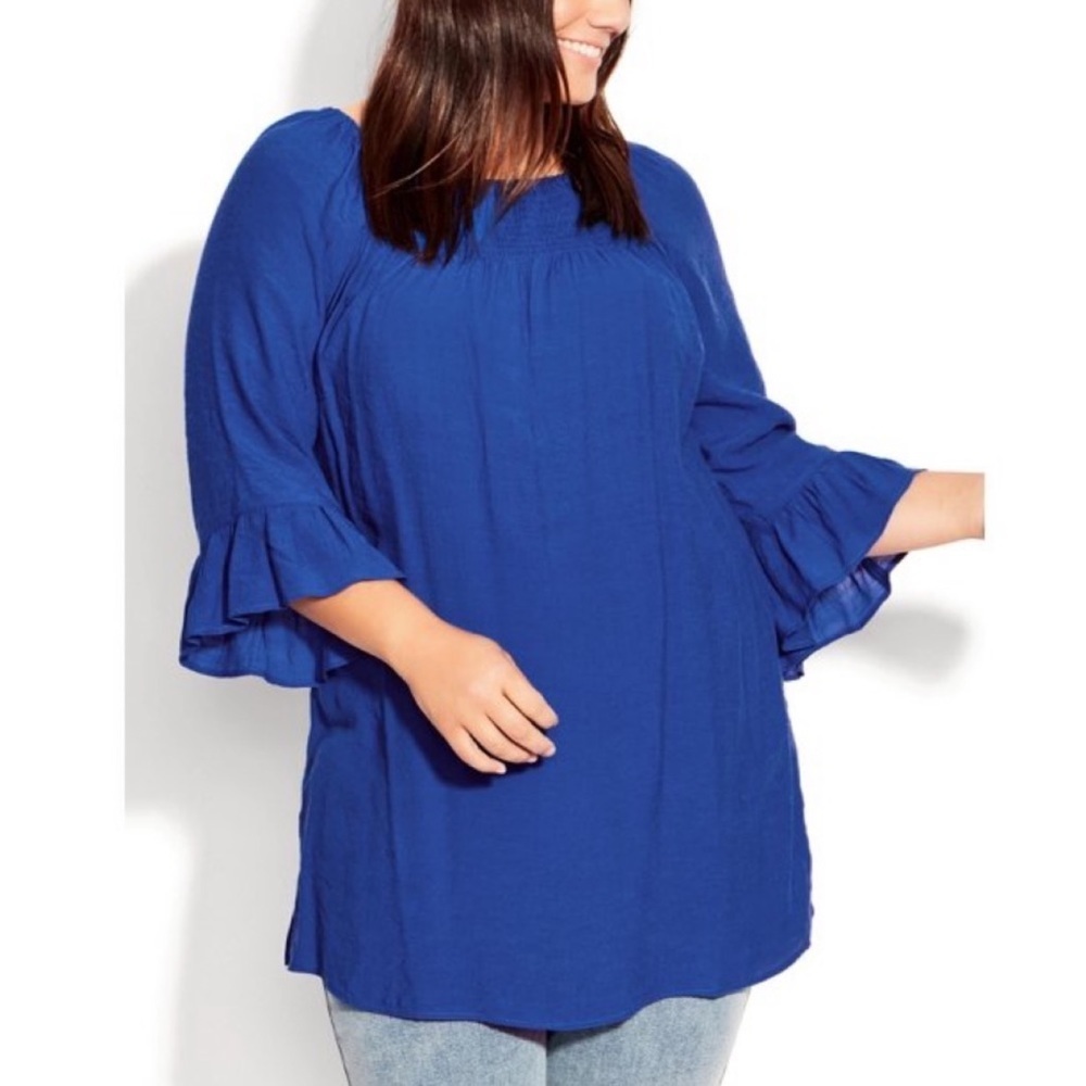 Avenue blue flutter sleeve top